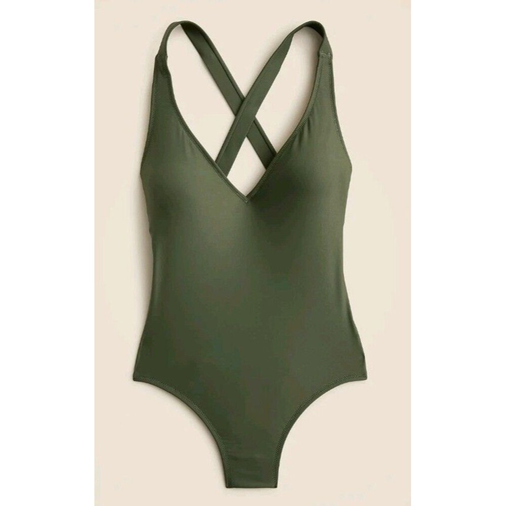 J.Crew One-piece Swimsuit Womens 8 Sage/Olive Green High-Support Cross-Back NWT
